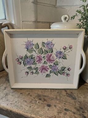 Vintage Floral Wood Tray | Cottagecore Farmhouse Decor